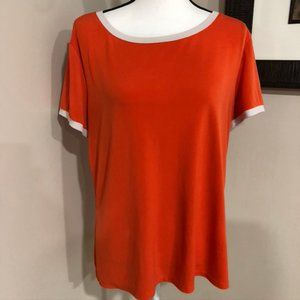 *ANNE KLEIN* Orange x Tan Short Sleeve Blouse Top
